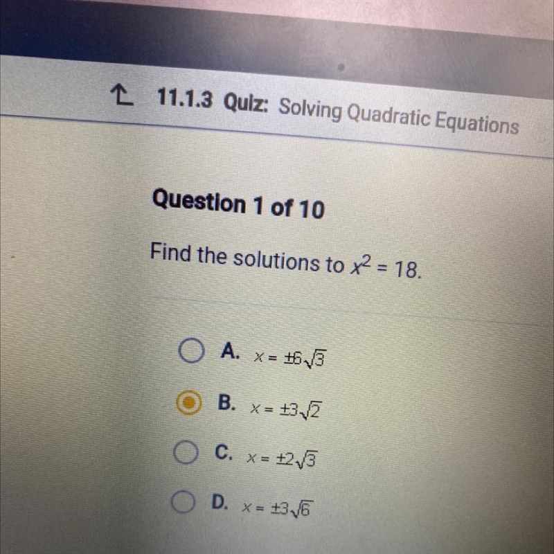 Find the solutions to x^2= 18.-example-1