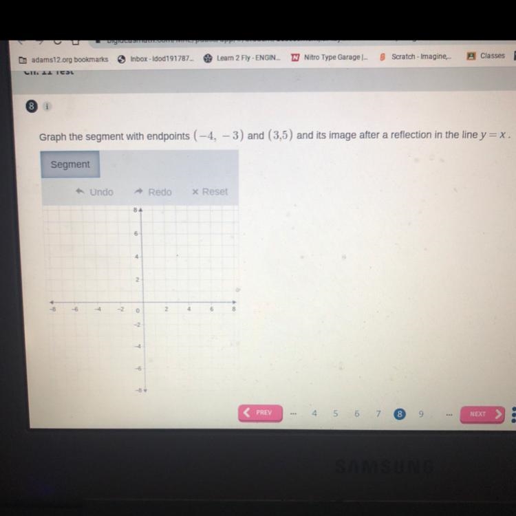 Graph the segment with endpoints (-4, -3) and (3,5) and its image after a reflection-example-1