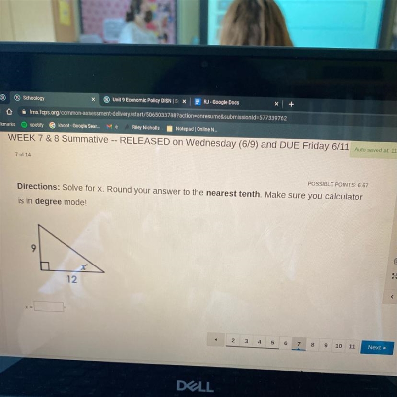 Directions: Solve for X Round your answer to the nearest tenth. Make sure you calculator-example-1