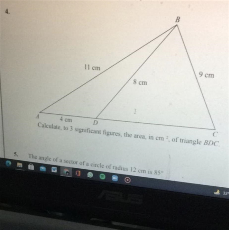 The area of bdc in 3 significant figures please help asap-example-1