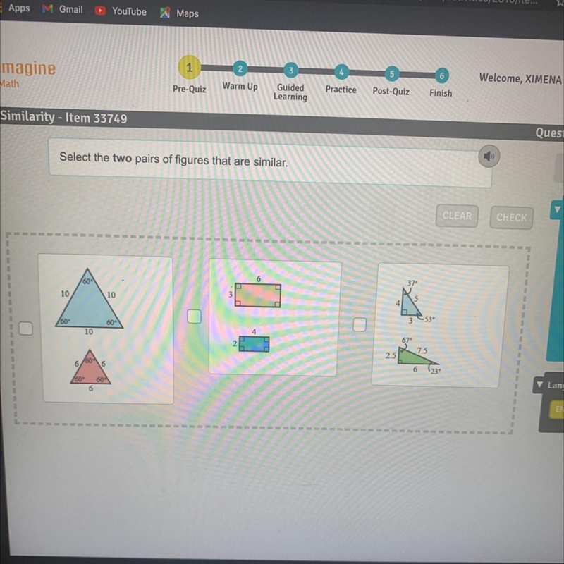 Select the two pairs of figures that are similar.-example-1