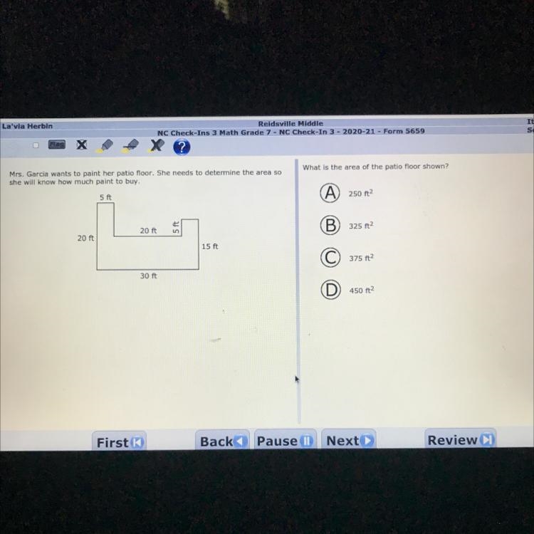 What is the area of the patio floor shown? Mrs. Garcia wants to paint her patio floor-example-1