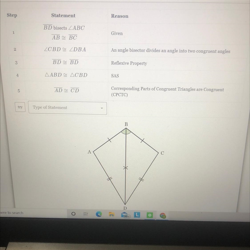 What would be the next step? We are trying to prove that BD bisects angle ADC.-example-1