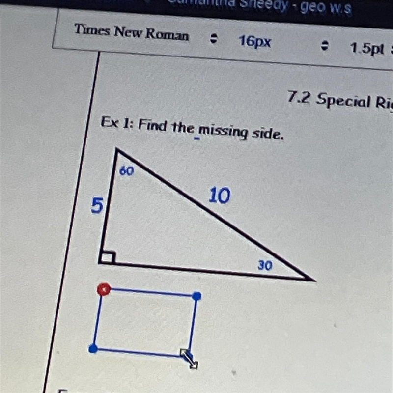 Find the missing side of this triangle-example-1