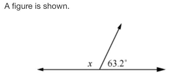 What is the measure, in degrees, of angle x? A 26.8 B 47.8 C 116.8 D 296.8-example-1