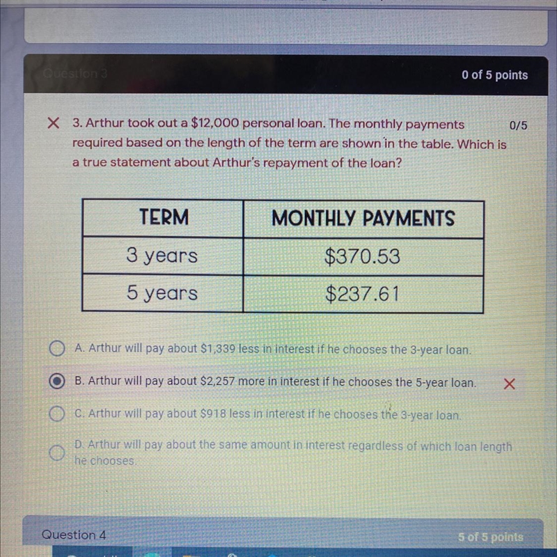 Arthur took out a $12,000 personal loan. The monthly payments 0/ required based on-example-1