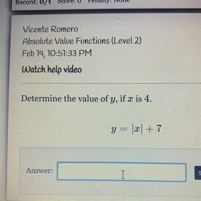 Determine the value of y, if x is 4. PLEASE HELP-example-1