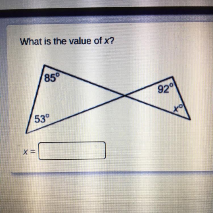 What is the value of x? 85° 92° 53°-example-1