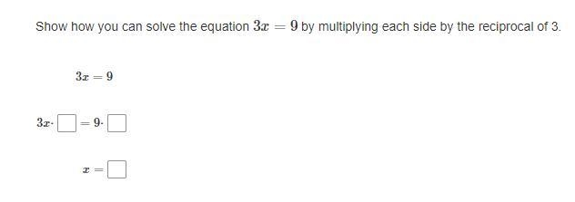 Show how you can solve the equation 3x=9 (i cant solve it im a pea brain)-example-1