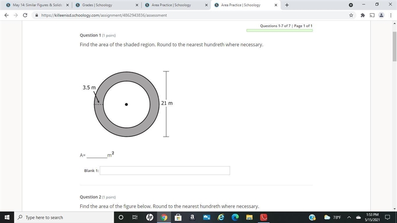 Find the area of the shaded region. Round to the nearest hundreth where necessary-example-1