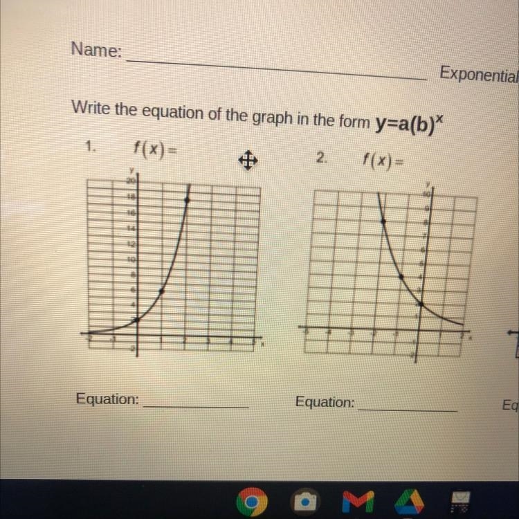 Write the equation of the graph in the form y=a(b)^x might have to zoom in sorry :/-example-1