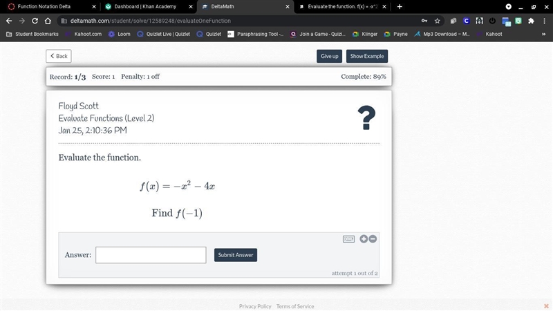 Evaluate the function... I'm stuck on this question-example-1