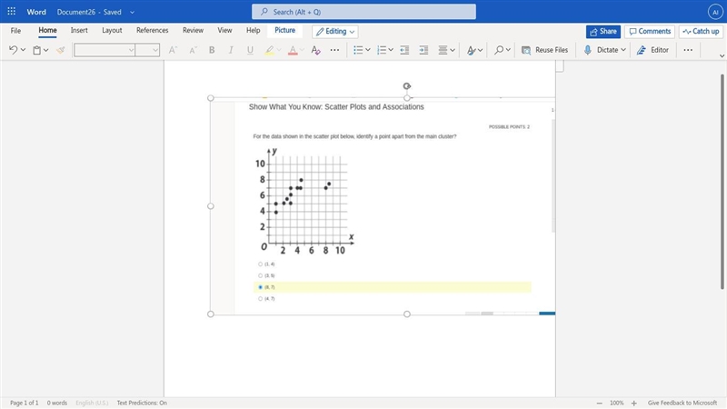 For the data shown in the scatter plot below, identify a point apart from the main-example-1