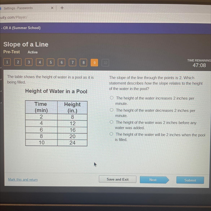 The slope of the line through the points is 2. Which statement describes how the slope-example-1