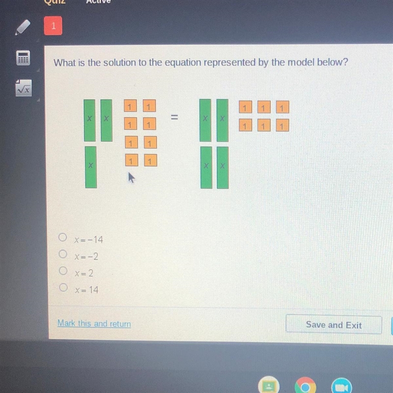 PLEASEEE HELP What is the solution to the equation represented by the model below-example-1