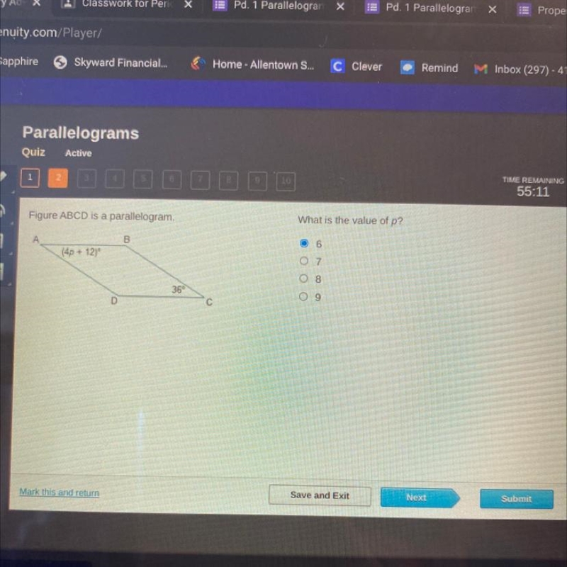 What is the value p? ANSWER is A) 6-example-1