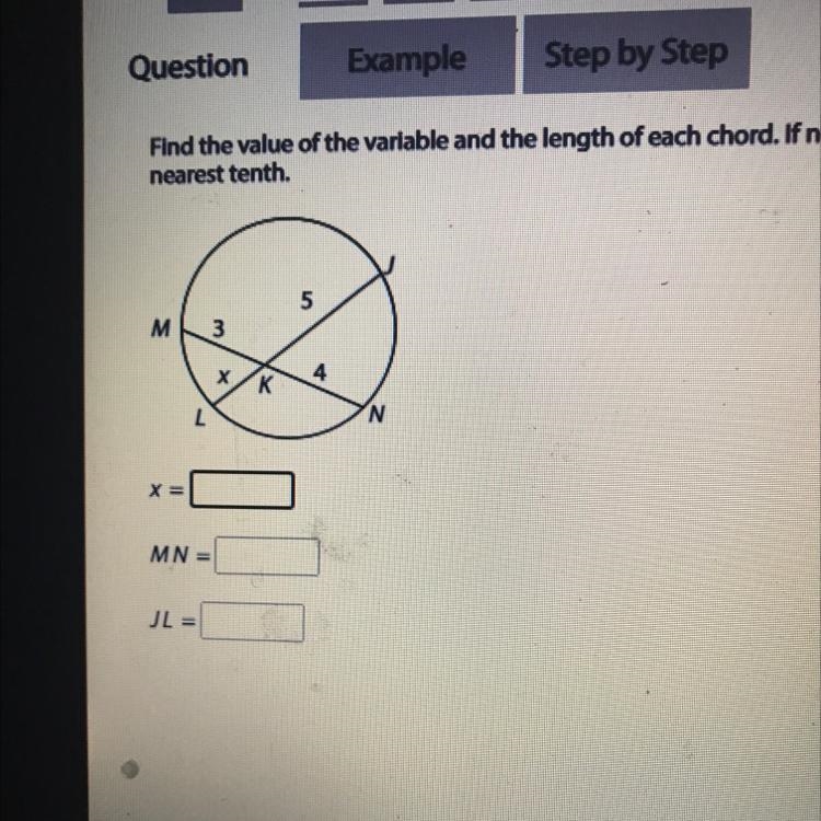 find the value of the variable and the length of each chord.if necessary, round your-example-1