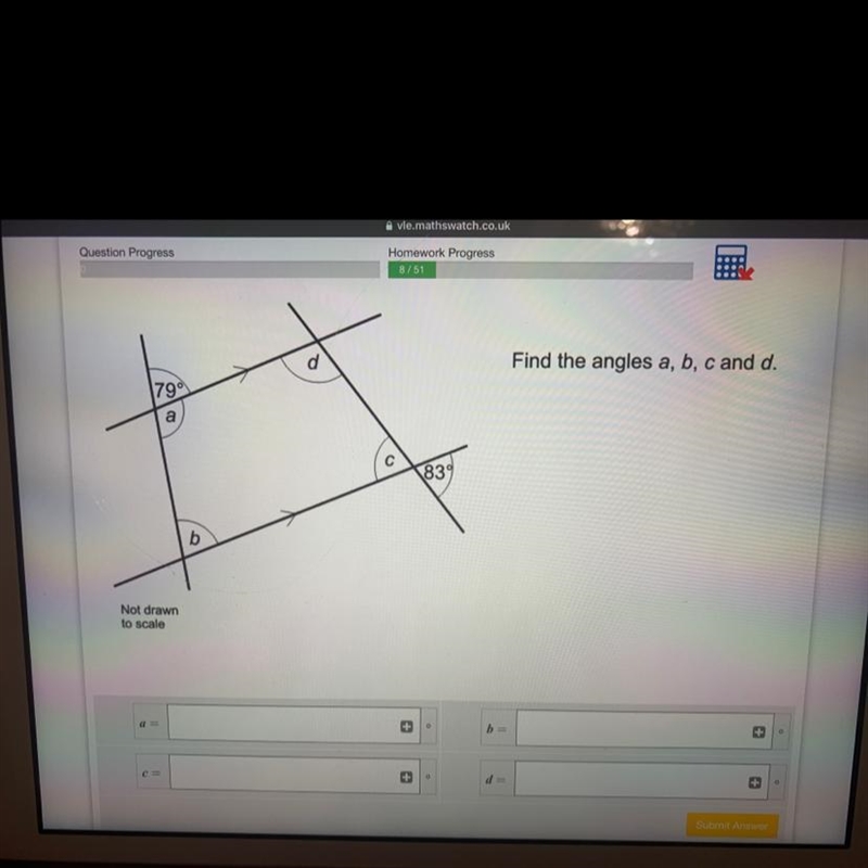 Find the angles a, b, c and d.-example-1