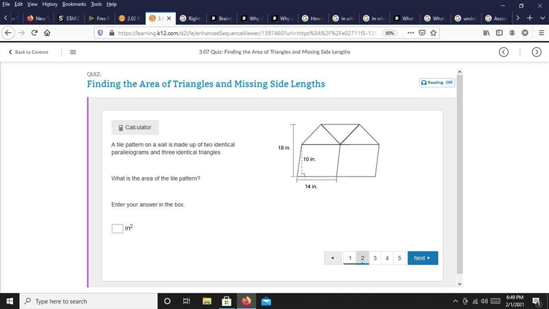 Right triangle with height labeled 8 in., base labeled 6 in., and third side labeled-example-1