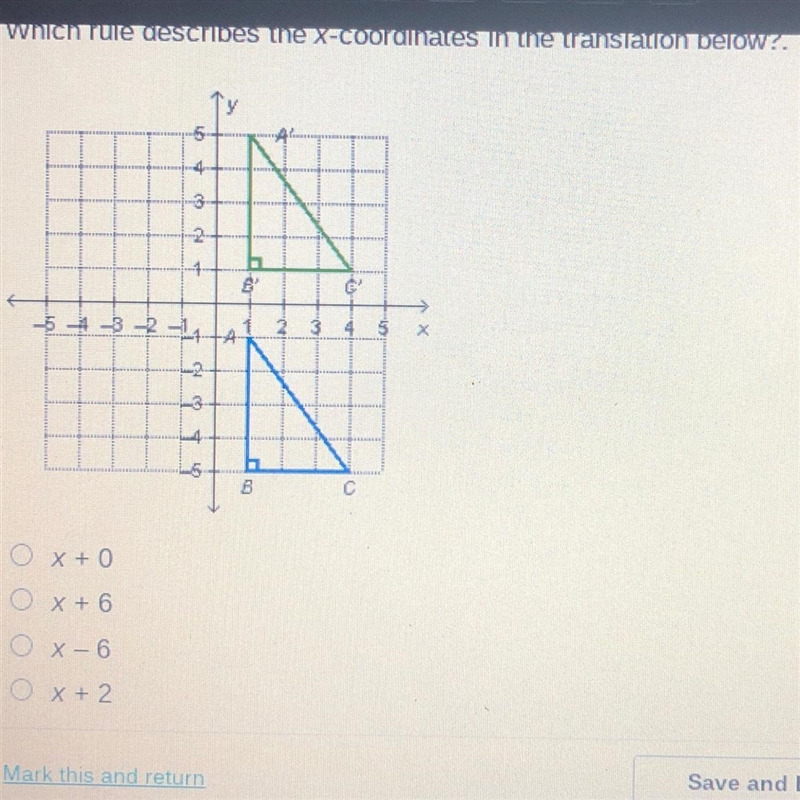 Which rule describes the x-coordinates in the translation below?. 6 3 2 --- B. -5 -3 - 2 3 4 5 X-example-1