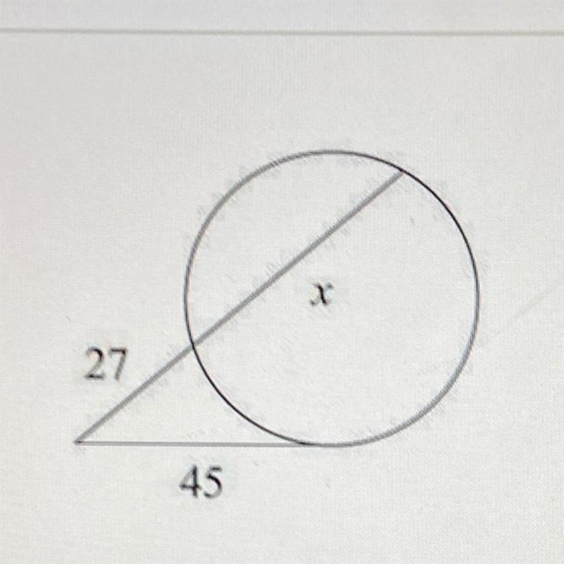 Find the length of x. Assume that lines which appear to be tangent to the circle are-example-1