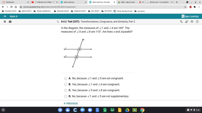 in the diagram the measures of angle 1 and 4 is 100 the measure of 5 and 8 are 110 are-example-1