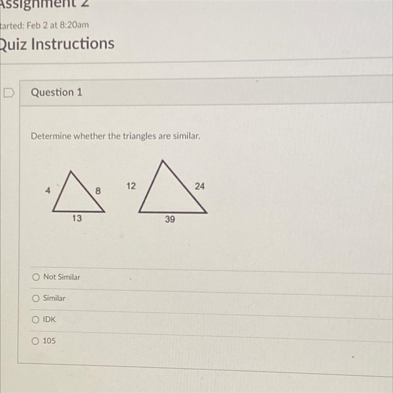 Determine whether the triangles are similar.-example-1