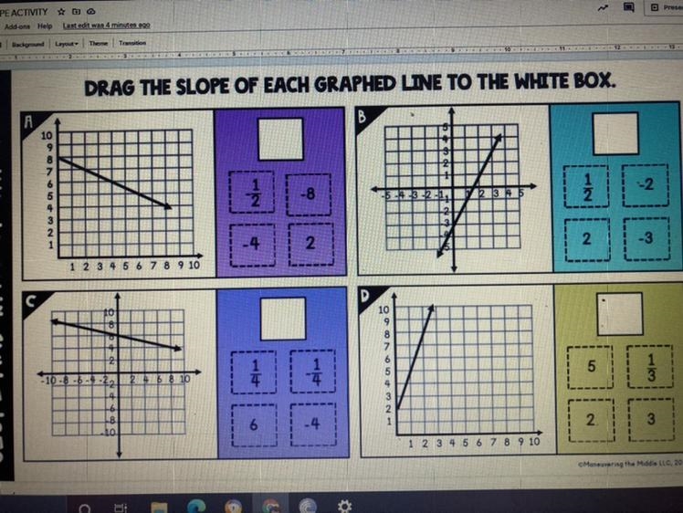 Drag the slope of each graphed line to the white box.-example-1