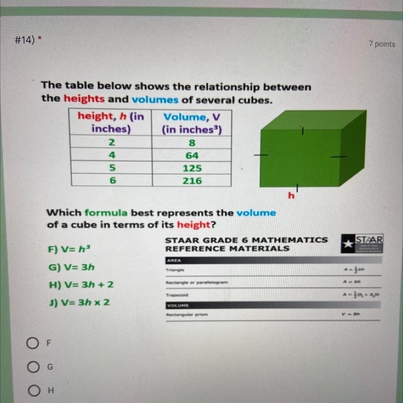 The table below shows the relationship between the heights and volumes of several-example-1