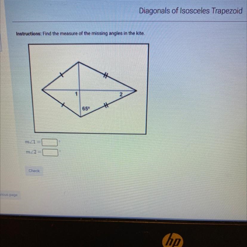 Instructions: Find the measure of the missing angles in the kite-example-1