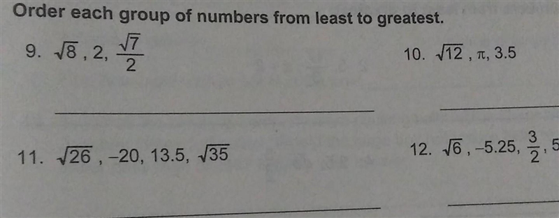 Order each group of numbers from least to greatest. ​-example-1