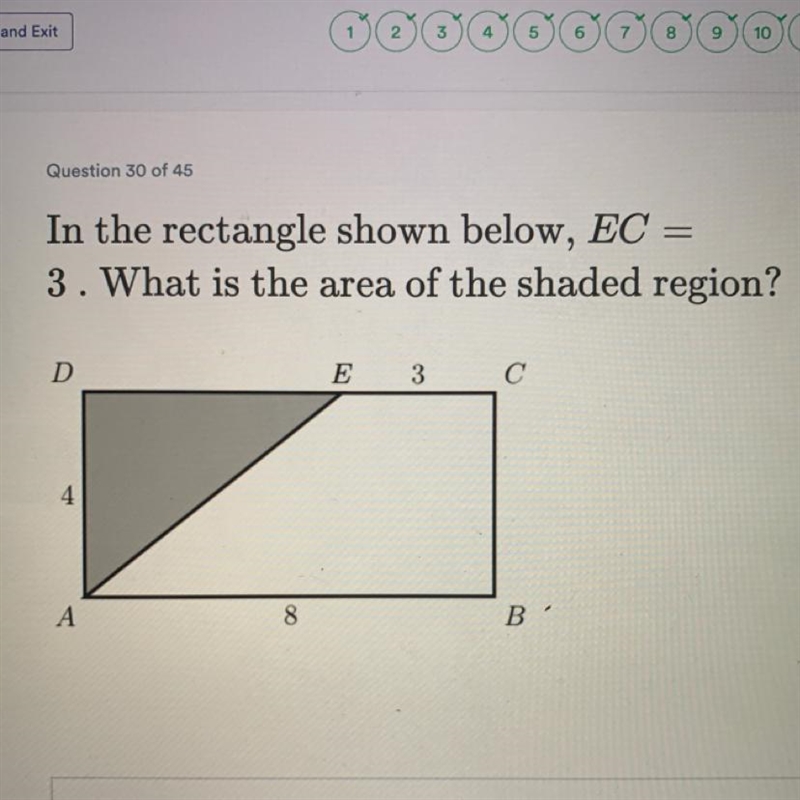 In the rectangle shown below, EC = 3. What is the area of the shaded region? A. 20 B-example-1