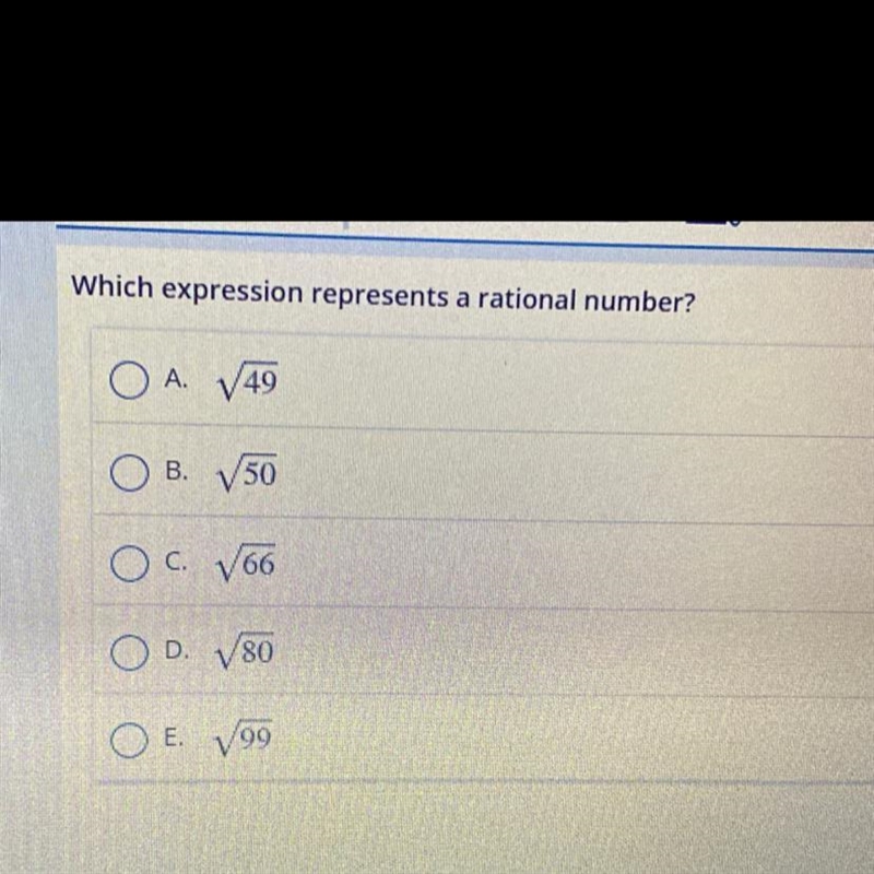 Which expression represents a rational number? Please help right now!!!-example-1