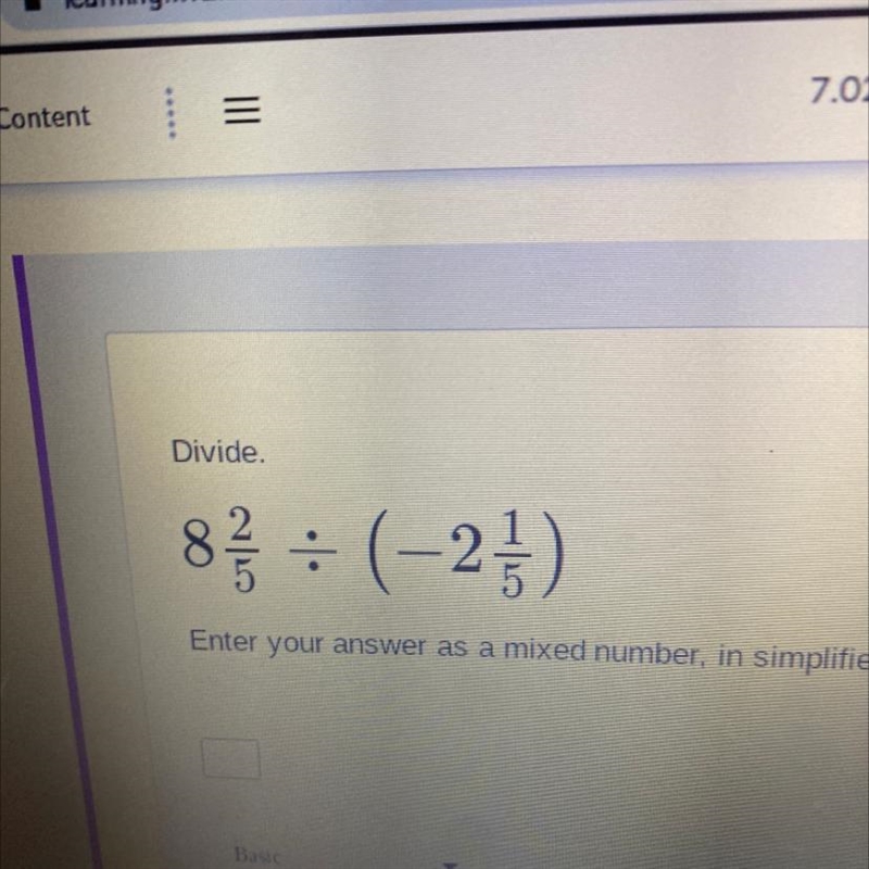 Divide. 8} = (-23) Enter your answer as a mixed number, in simplified form, in the-example-1