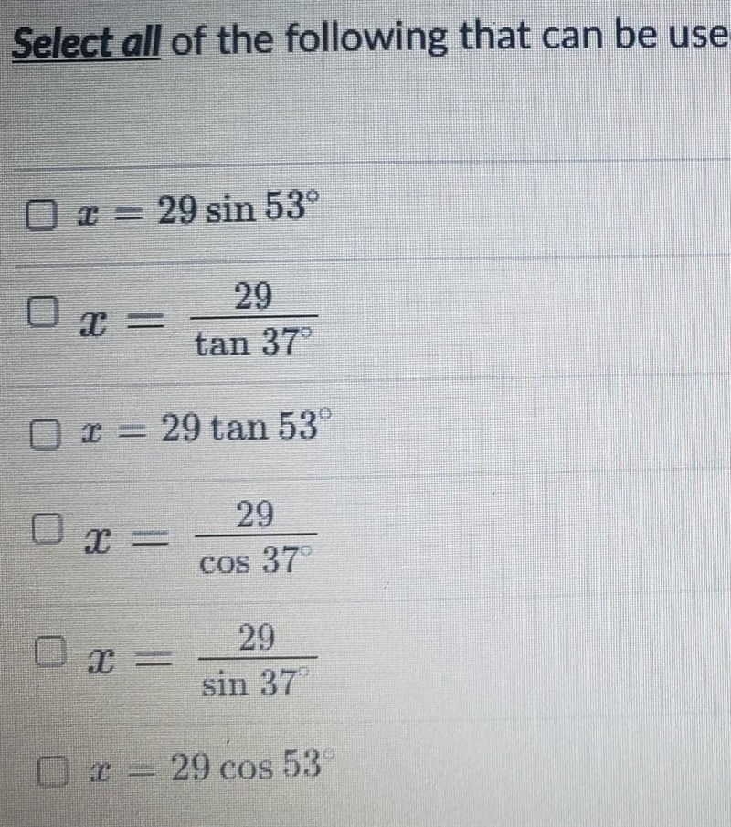 Terrance wants to determine the height, x, of a nearby tree. He stands 29 feet from-example-1