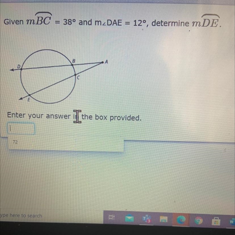 Given M BC equals 38° and M-example-1