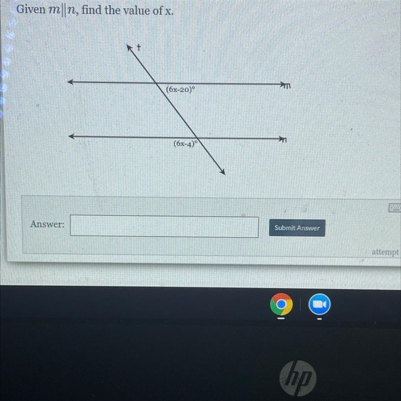 Given m||n, find the value of x. + mm (6x-20) (6x-4) PLS HELP ASAP-example-1