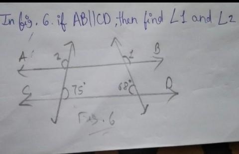 In the given figure AB||CD, then find the measurements of the angles 1 and 2.​-example-1