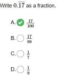 Write __ as a fraction 0.17-example-1