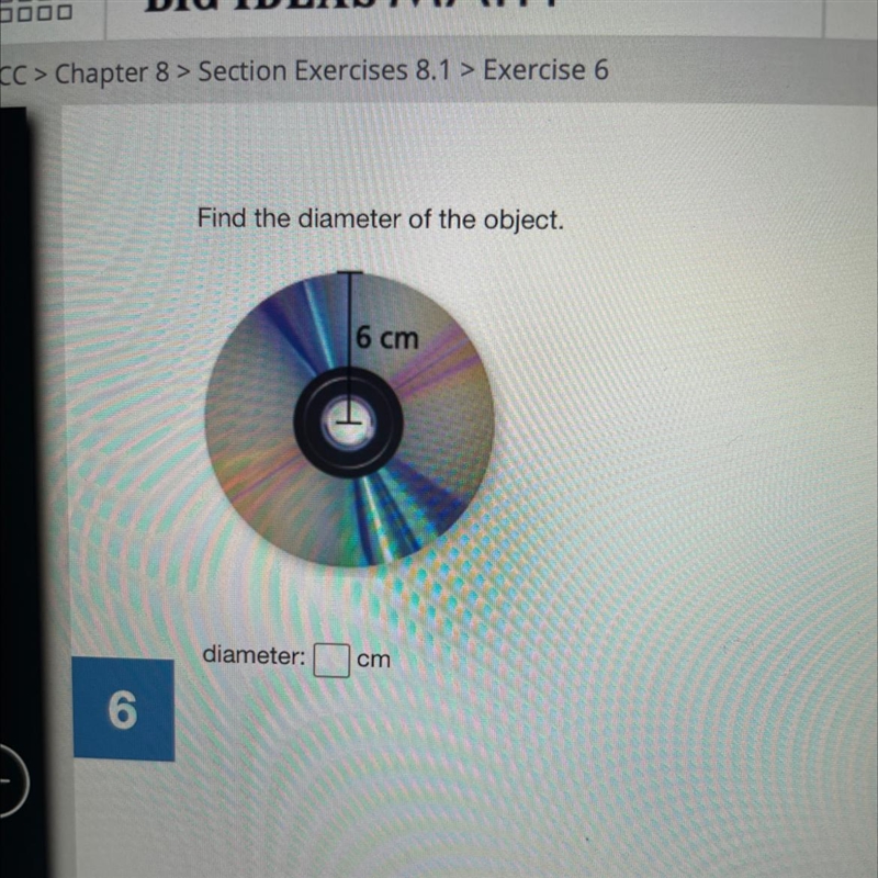 Find the diameter of the object (6cm)-example-1