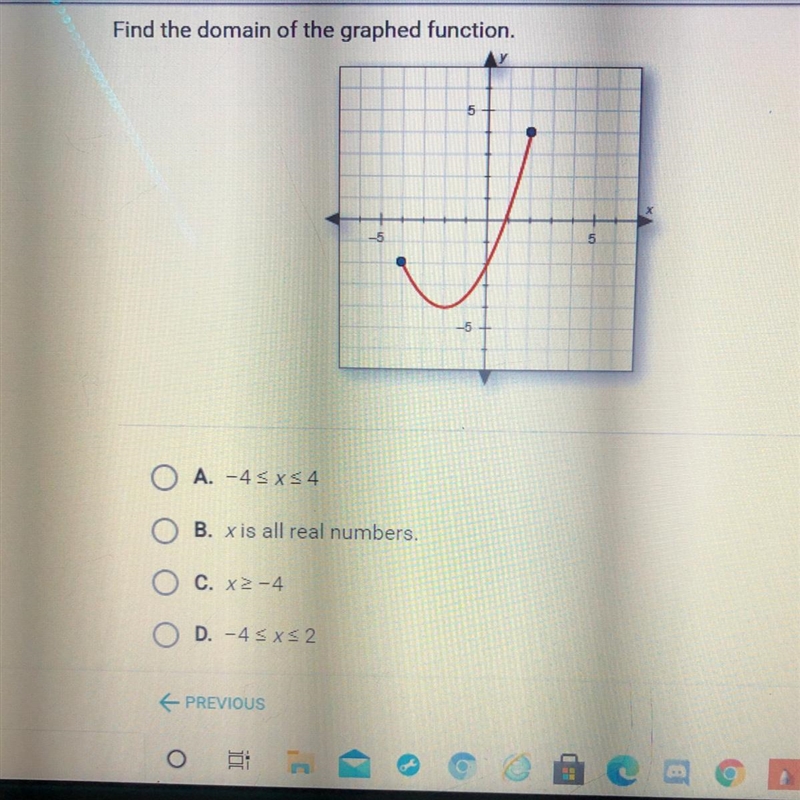 Find the domain of the graphed function-example-1