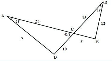 If the given triangles are similar, the values of x and y are-example-1