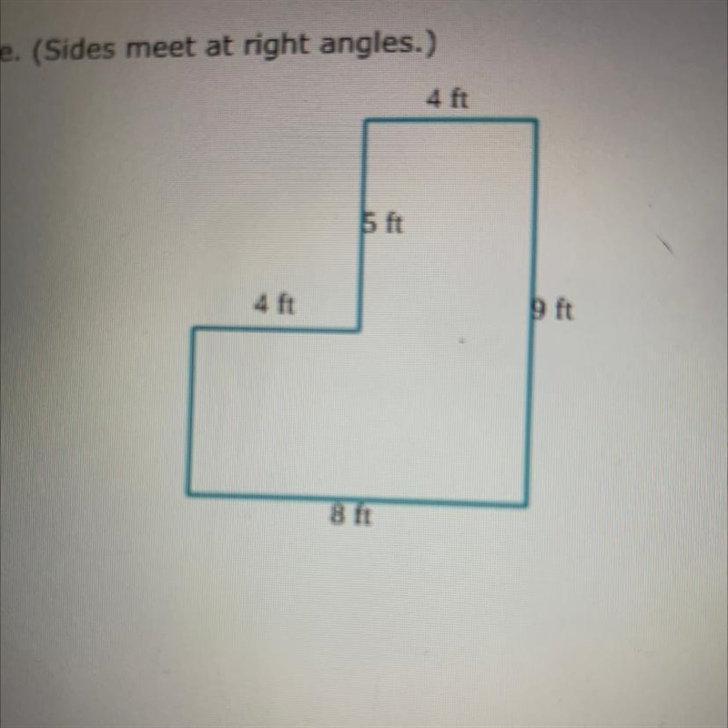 Find the area of the figure. (Sides meet at right angles.) 4 ft 5ft 4 ft 9ft 8 ft-example-1