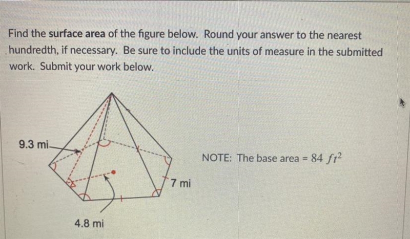 FIND THE SURFACE AREA OF THE FIGURE BELOW, PLEASE HELP AND SHOW WORK-example-1