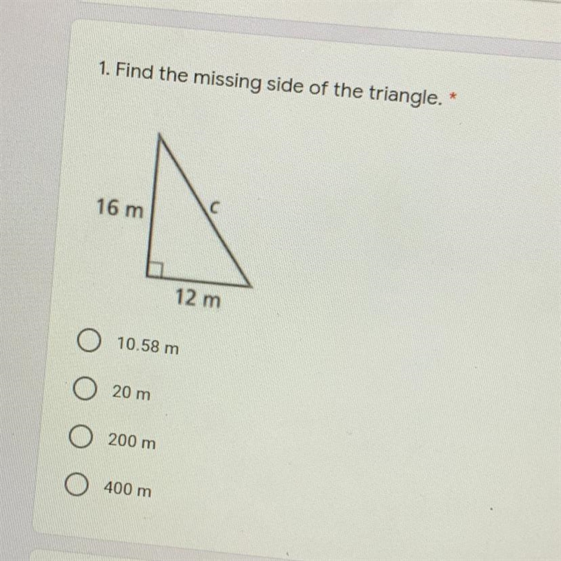 Find the missing side of the triangle.-example-1