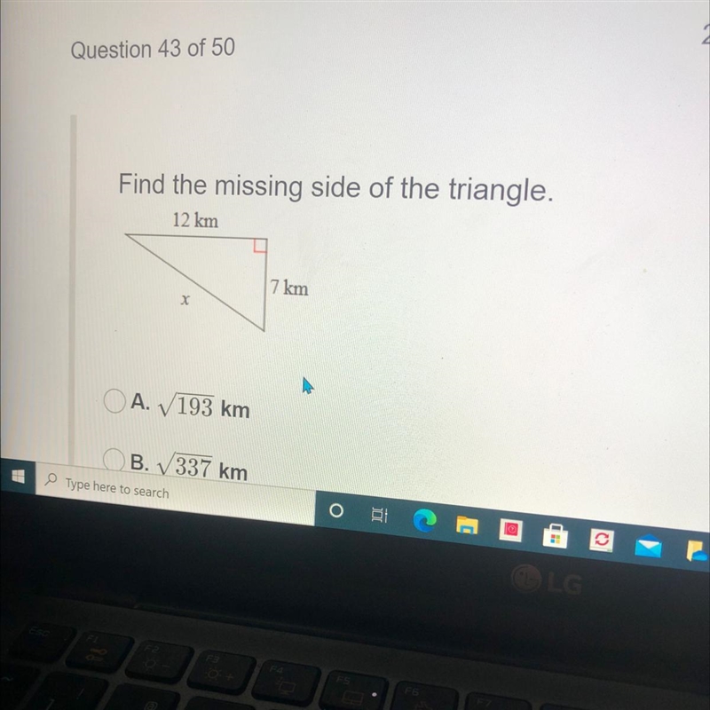 Find the missing side of the triangle-example-1