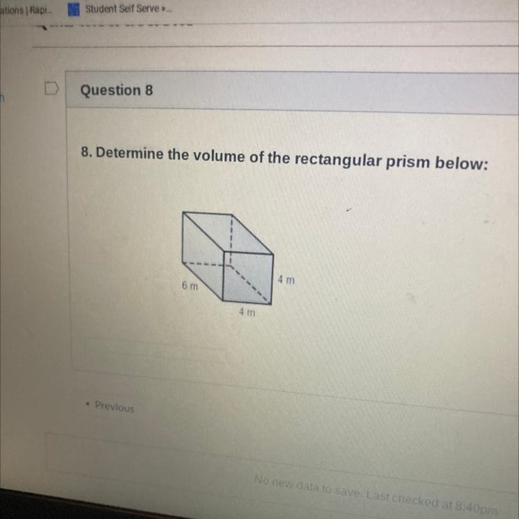 Determine the volume of rectangular prism 6cm 4m 4m-example-1