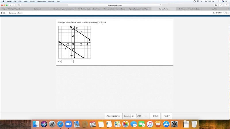 Please help me Identify a value of k that transforms f into g, where g(x) = f(x) + k-example-1