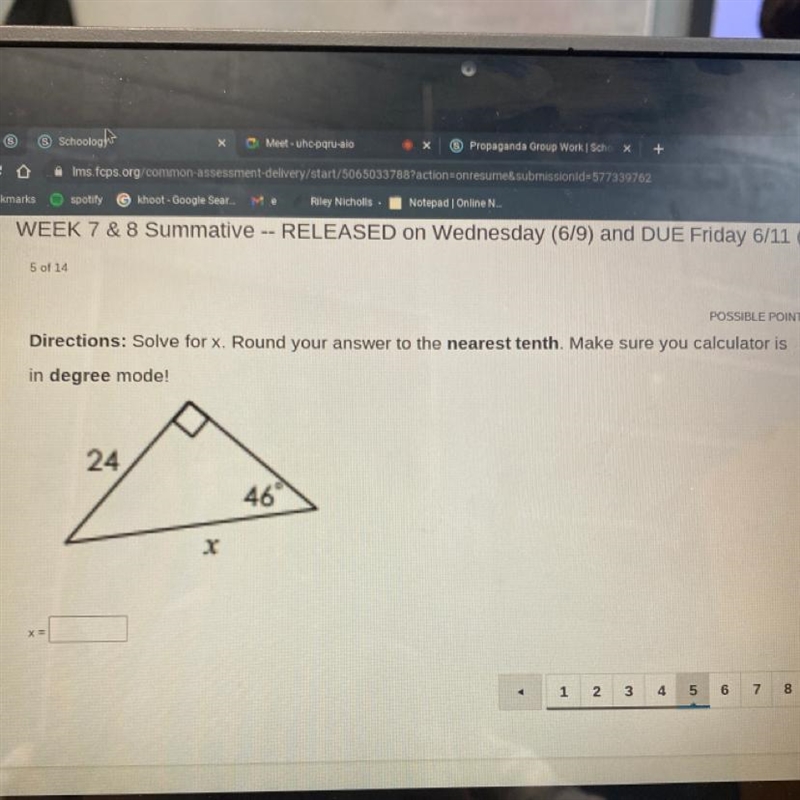 POSSIBLE POINTS: 6.67 Directions: Solve for x. Round your answer to the nearest tenth-example-1