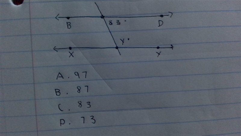 In the diagram below BD is parallel to XY what is the value of y ?-example-1